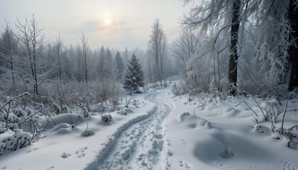 Obraz premium Serene Winter Landscape With Snow Covered Forest Path