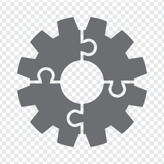 Simple icon gear puzzle in gray. Simple icon puzzle of the four elements on transparent background for your web site design, app, UI. EPS10.