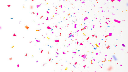 Fototapeta premium Colourful confetti exploding in mid-air against a plain white background, burst, colour explosion, powder explosion, spray, art