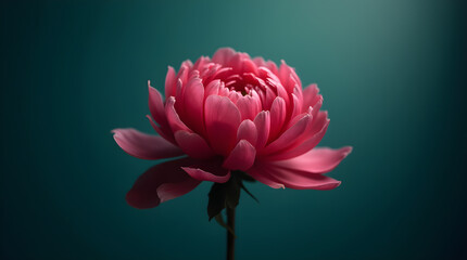 Stunning Pink Chrysanthemum Flower Close-up on Dark Teal Background | Detailed Floral Blossom Studio Shot Nature Plant Image Photography Art