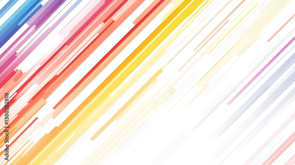 Poster dynamic flow of radiant colors cascading diagonally on a white canvas