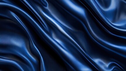 Luxurious Deep Blue Satin Fabric Draped Background Texture Image