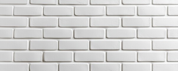 White Painted Brick Wall Background with Mortar and Rectangular Bricks Surface Texture