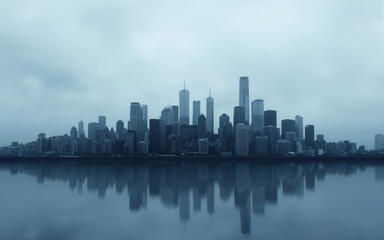 Naklejka premium City Skyline Reflection in Still Water