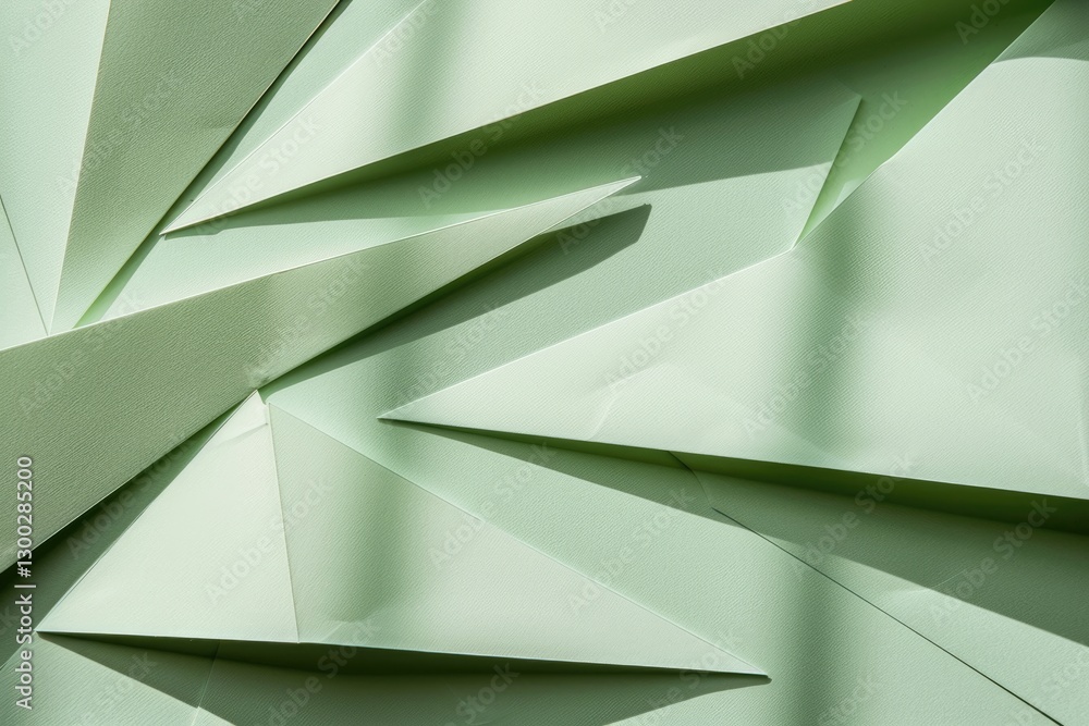 Poster overlapping mint green paper sheets in geometric arrangement. digital artwork of 3d rendering geomet