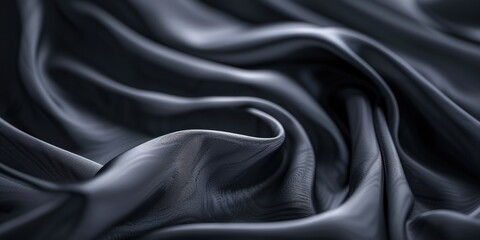 Obraz premium Abstract dark fluid waves in smooth black tones. Minimalistic design for modern backgrounds and prints. Background image of black and white fabric pattern flowing and floating at background. AIG51.
