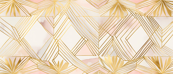 Elegant Geometric Pattern with Gold Lines and Watercolor Background Texture
