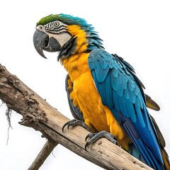 Obraz premium Stunning close up of a macaw perched on a branch, with bright, vivid feathers of blue, yellow, and green, emphasizing its beauty and grace