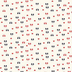 Seamless pattern with red bows on a yellow background. Endless background for your design. Vector doodle illustration