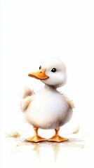 Obraz premium Adorable Duckling Standing in a Watercolor Style Painting with Bright Orange Beak and Fluffy Feathers