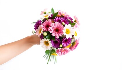 Human Hand Holding Bouquet White Background