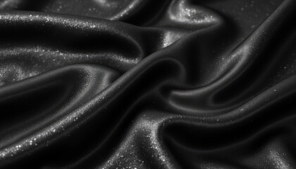 Fototapeta premium Elegant black glitter fabric with shimmering effect, luxurious textile