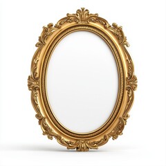 Ornate gold frame set against a pristine white background emphasizing its elegant design and luxurious appeal