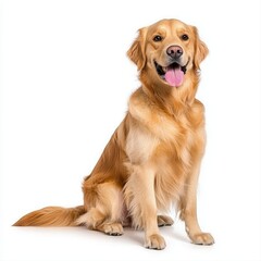 Majestic golden retriever dog sitting gracefully in a sunlit outdoor setting showcasing its beautiful coat