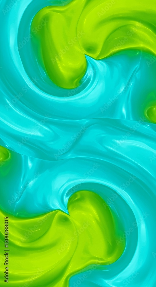 Poster abstract swirling pattern of turquoise and lime green colors. fluid art background with smooth blend