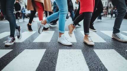 City Crowd Crossing Street Pedestrian Zebra