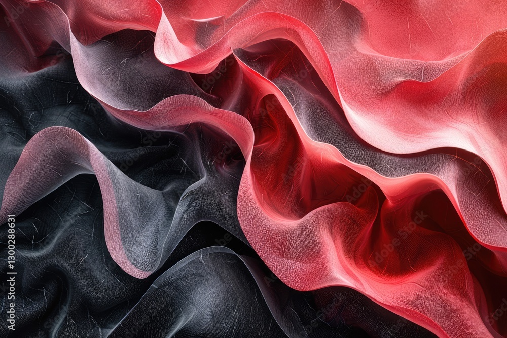 Poster abstract black and red fabric with wavy folds. 3d digital art with strong contrast and depth. backgr