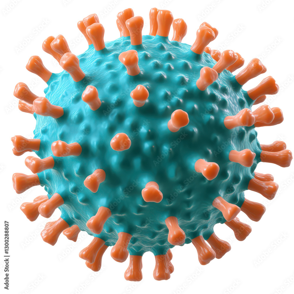 Poster detailed 3d rendering of a virus with prominent spikes and transparent background