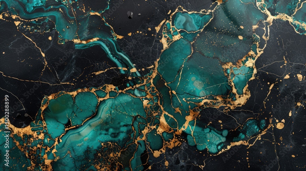 Poster abstract teal and gold marbled background with intricate patterns. luxury design. background image o