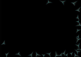 Jet Black Triangle Background Black Vector. Onyx Triangular Cover. Polygon Modern Template. Blue Neon Techno Backdrop.