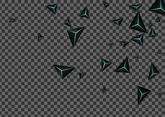 Jet Black Triangular Background Transparent Vector. Blue Neon Prism Elegant. Facet Party Backdrop. Obsidian Concept Template.
