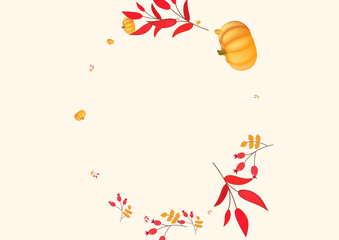 Green Rowan Background Beige Vector. Leaf Oak. Red Print Border. Invitation Set. Burgundy Gourd Fall Frame.