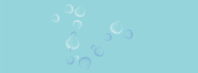 Navy Scallop Background Blue Vector. Seashell Sketch Textile Card. Print Illustration. Ultramarine Clam Drawing Graphic.