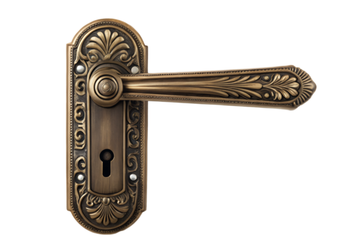 Antique Bronze Door Handle with Keyhole, Vintage Style, Traditional Door Hardware on White, Elegant Knob, Cut Out