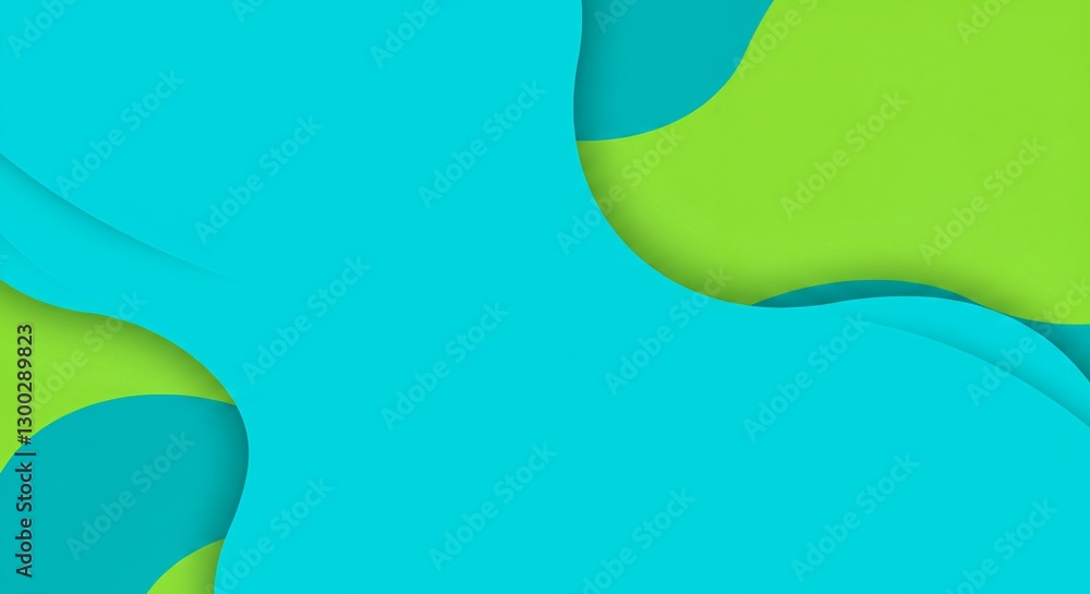 Poster abstract background with turquoise and lime green wavy shapes. modern minimalist design for presenta