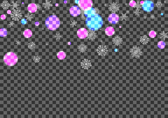 Silver Snowfall Background Transparent Vector. Blur Event Frame. Black Shine. Gray Flake Blizzard. Isolated Illustration.