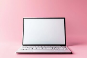 Modern laptop displayed on a pink background highlighting an empty screen