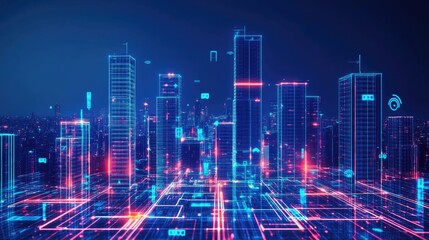 Cyber Cityscape: A futuristic digital metropolis glowing with vibrant neon lights and intricate network connections.