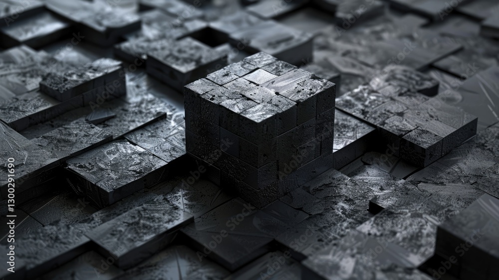 Aufkleber abstract black geometric cube blocks set with contemporary design express scene of modern concept st