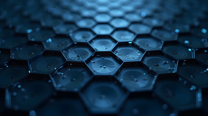 Textured Dark Blue Hexagonal Tiles Pattern Close-Up High Detail Abstract Modern Technology Surface Background Digital Photography Stock