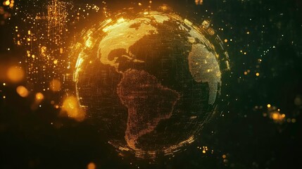 Digital Earth, Global data visualization with golden glittering particles