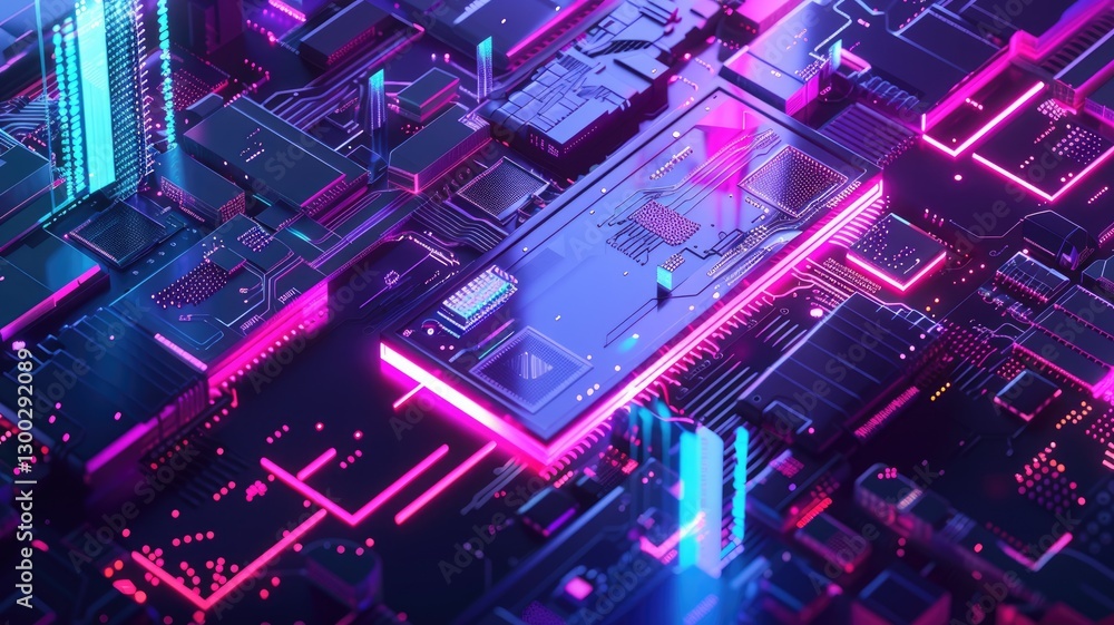 Poster explore a vibrant abstract graphic design showcasing embedded computing technology, featuring futuri