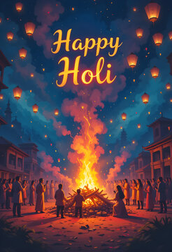 happy holi Bonfire and Celebration Scene