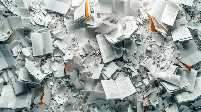 This artistic image showcases a chaotic arrangement of scattered papers and files, creating a unique texture perfect for backgrounds in various projects.