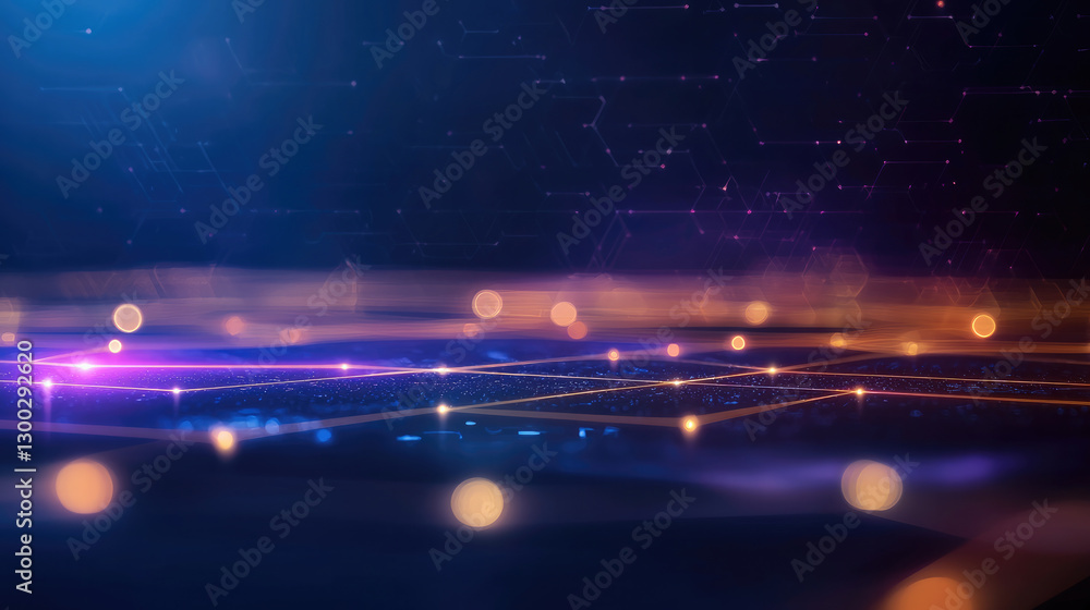 Poster Abstract digital background with glowing lines and bokeh effects