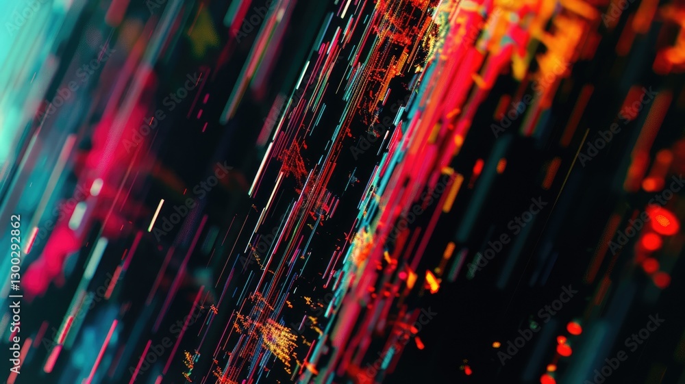 Poster explore a captivating 3d optical illusion featuring vibrant glitch textures and dynamic colors, crea
