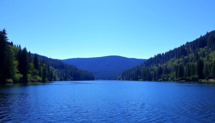 Fototapeta premium Serene Mountain Lake under a Clear Blue Sky
