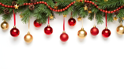 Festive Christmas Garland with Red and Gold Baubles Pine Cones and Beads