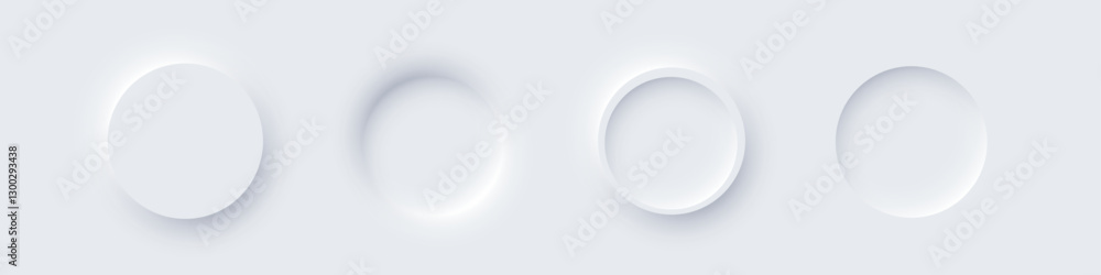 Poster white round web buttons. soft glowing circular ui elements in modern neomorphism style. abstract 3d 