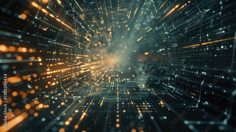 Poster explore a stunning visualization of futuristic data flow in a digital realm, showcasing connections 