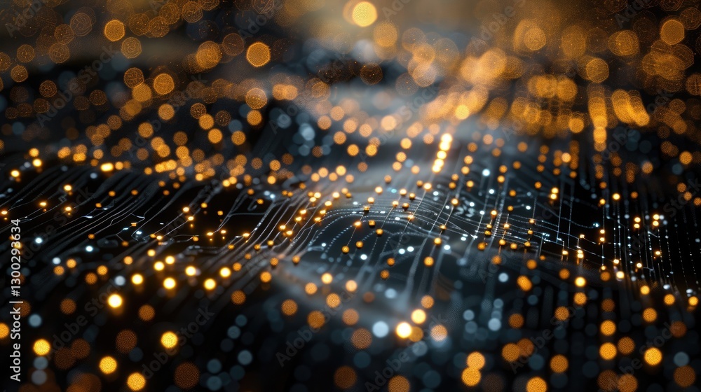 Poster this abstract 3d render showcases a dynamic algorithm on a black background, featuring glowing dots 
