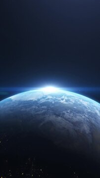 画面下半分で奥に自転する地球の縦型背景,宇宙,太陽,光,夜,星,半円 
Vertical background of the earth rotating in the back in the lower half of the screen,space,sun,light,night,stars,semicircle