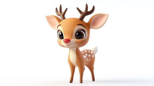 Cute 3D Reindeer, Christmas, White Background