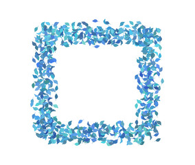 青色の葉っぱの四角フレーム　水色　ブルー