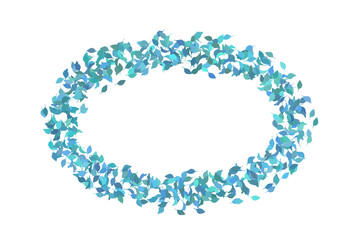 青色の葉っぱの丸いフレーム　水色　ブルー