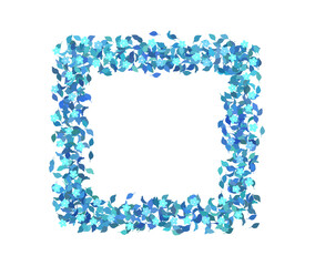 青色の葉っぱと花の四角フレーム　水色　ブルー
